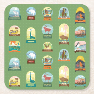 Dessous De Verre Carré Parcs nationaux Timbres serviettes en vert