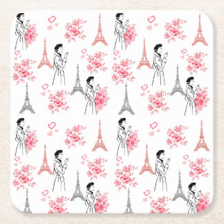 Dessous De Verre Carré Paris Love Pattern – Eiffel Tower & Roses Seamless