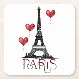 Dessous De Verre Carré Paris, Tour Eiffel et Ballons du Coeur Rouge