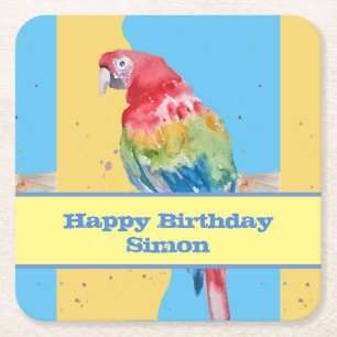 Dessous De Verre Carré Parrot Macaw Blue Bird Birthday Boys Homme Nom