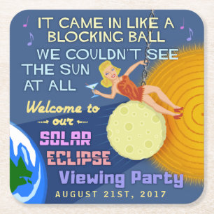 Dessous De Verre Carré Partie rétro Sun drôle d'éclipse solaire regardant