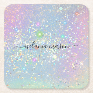 Dessous De Verre Carré Parties scintillant de glam holographique Élégante