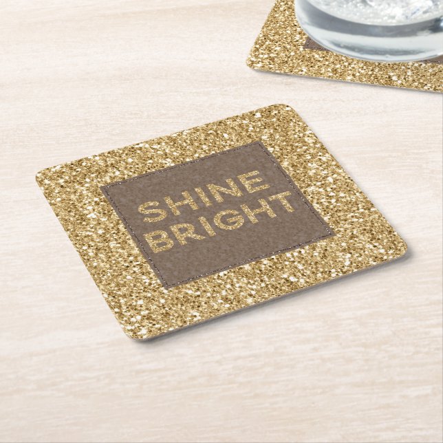 Dessous De Verre Carré Parties scintillant dorée brillant brillant (Incliné)