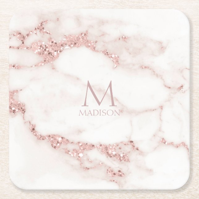 Dessous De Verre Carré Parties scintillant en marbre moderne Monogramme R (Devant)