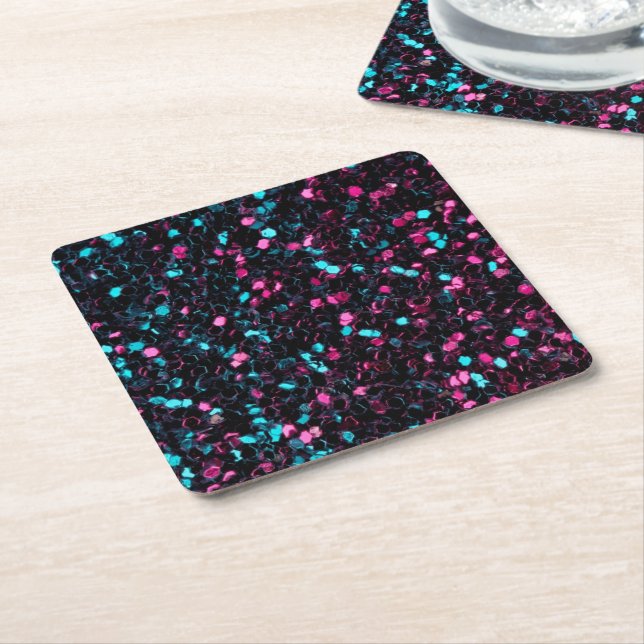 Dessous De Verre Carré Parties scintillant en mosaïque bleu brillant (Incliné)