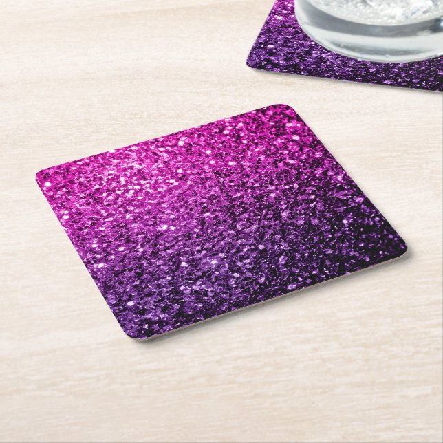 Dessous De Verre Carré Parties scintillant Ombre rose violet étincelles (Incliné)