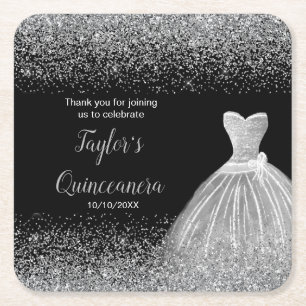 Dessous De Verre Carré Parties scintillant Quinceanera Silver Faux
