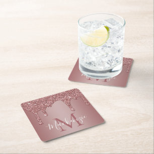 Dessous De Verre Carré Parties scintillant rose Gold Sparkle Monogramme