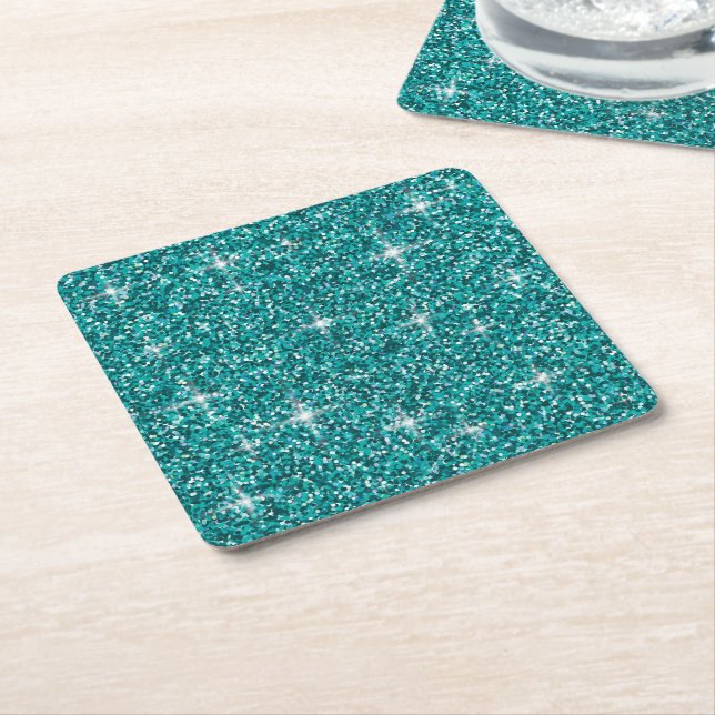 Dessous De Verre Carré parties scintillant Turquoise irisée (Incliné)
