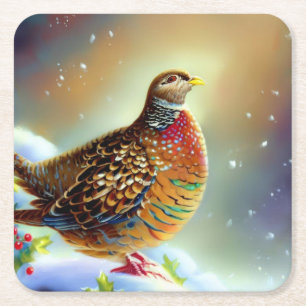 Dessous De Verre Carré Partridge de Noël 3
