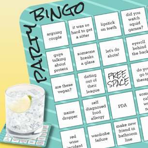 Dessous De Verre Carré Party Bingo Game Card Turquoise Stripes Amusante M