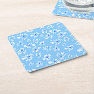 Dessous De Verre Carré Pastel Jolie Fleurs Bleues et Blanches