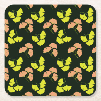 Dessous De Verre Carré Pastel-Neon Ginko Leaves on Black Background