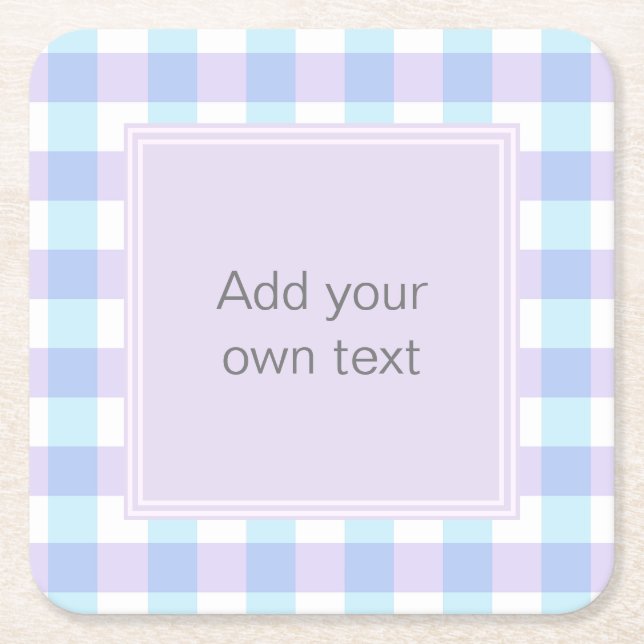 Dessous De Verre Carré Pastel Purple Gingham Custom Text (Devant)