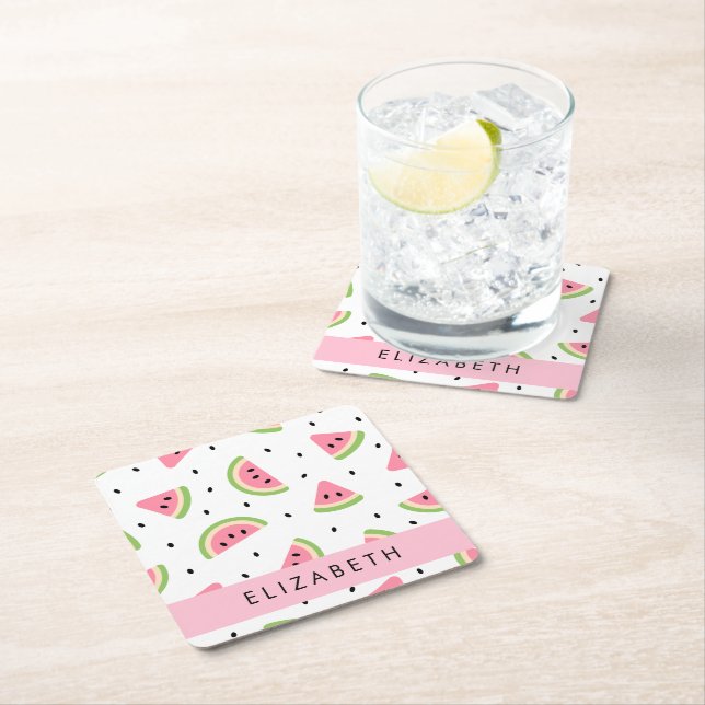 Dessous De Verre Carré Pastèque Rose, Pâtes De Pâques, Votre Nom (En situation)