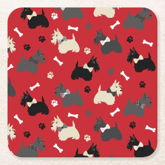 Dessous De Verre Carré Pâtes et os de Terrier écossais (Devant)