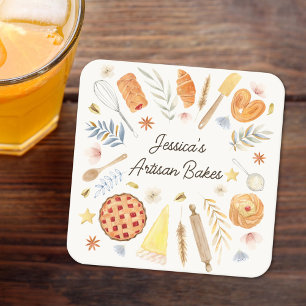 Dessous De Verre Carré Pâtisserie Boulangerie sur mesure à l'aquarelle