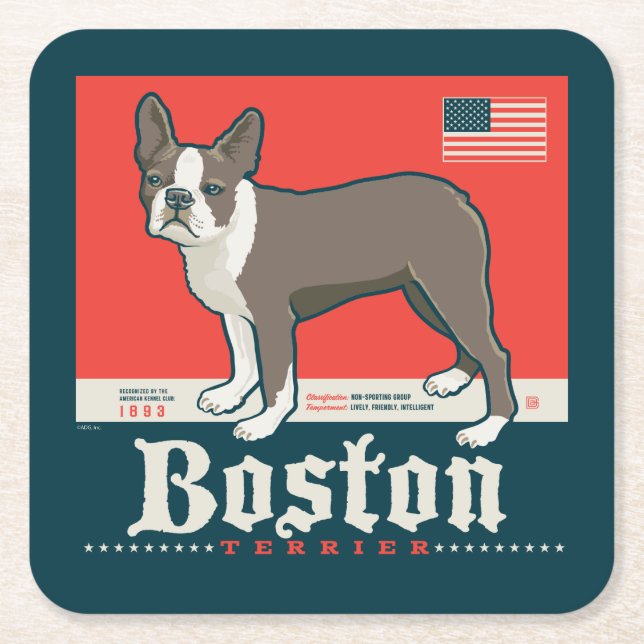 Dessous De Verre Carré Patriotique | Boston Terrier (Devant)