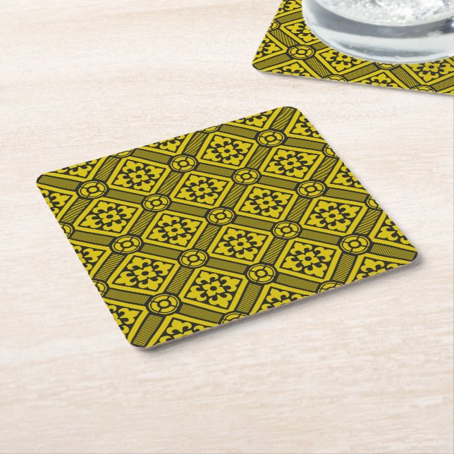 Dessous De Verre Carré Pattern de Medieval Yellow (Incliné)