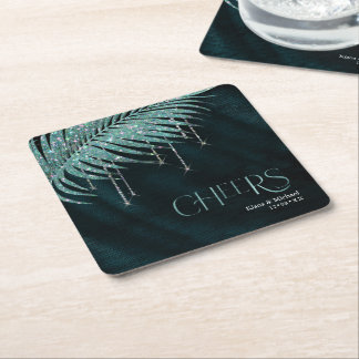 Dessous De Verre Carré Paume mousseux Feuille Mariage Cheers Turquoise ID