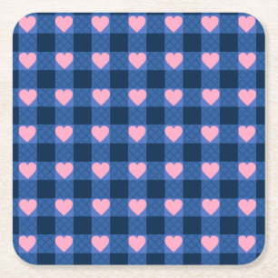 Dessous De Verre Carré Pays En vichy bleu rose Motif de coeur
