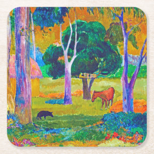 Dessous De Verre Carré Paysage avec cochon et cheval, Gauguin