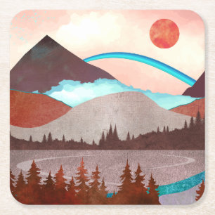 Dessous De Verre Carré Paysage Blue Rainbow