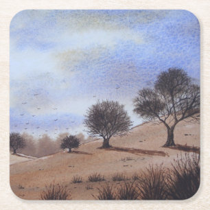 Dessous De Verre Carré Paysage d'automne Peinture pittoresque 