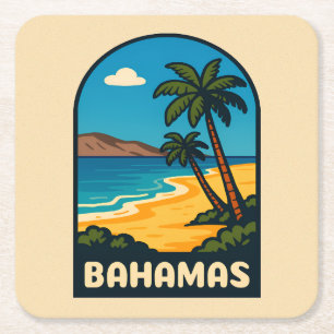 Dessous De Verre Carré Paysage de plage de Bahamas Vintage voyage rétro