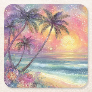 Dessous De Verre Carré Paysage de plage tropicale de rêve