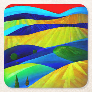 Dessous De Verre Carré Paysage de Rainbow Imaginaire Hills