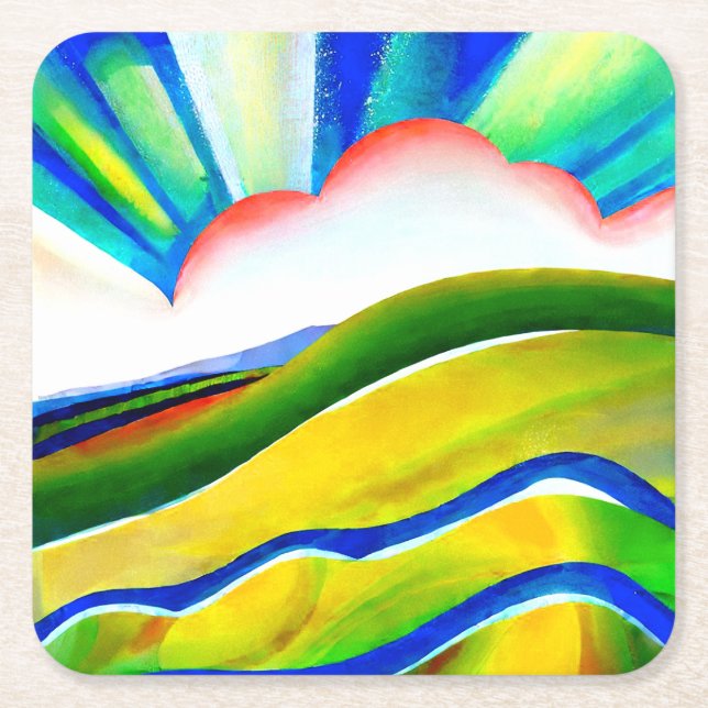 Dessous De Verre Carré Paysage de Sunburst Rainbow (Devant)