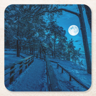 Dessous De Verre Carré Paysage d'hiver avec pinède enneigée