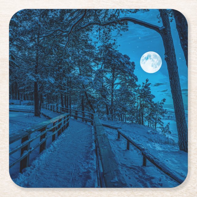Dessous De Verre Carré Paysage d'hiver avec pinède enneigée (Devant)