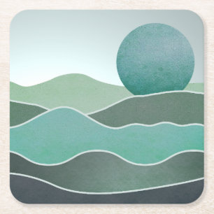 Dessous De Verre Carré Paysage du monde Turquoise