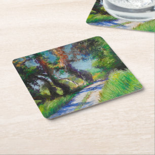 Dessous De Verre Carré Paysage pastel d'oliveraie ensoleillée