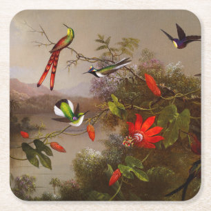 Dessous De Verre Carré Paysage tropical avec dix colibris