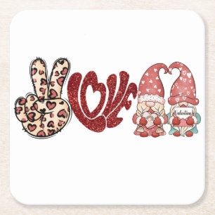 Dessous De Verre Carré Peace Love Valentines   Saint Valentin