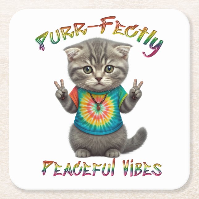 Dessous De Verre Carré Peaceful Hippie Boho Kitten Vibes  (Devant)