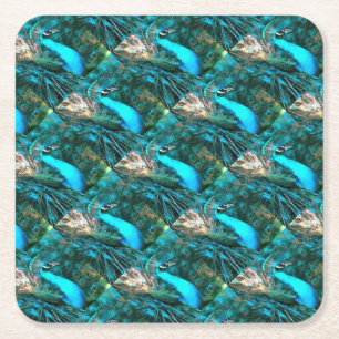 Dessous De Verre Carré Peacock Bleu Vibrant Avec Queue Fissée