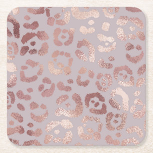 Dessous De Verre Carré Peau léopard : élégance or rose.