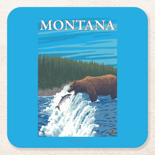 Dessous De Verre Carré Pêche d'ours en rivière - Montana (Devant)
