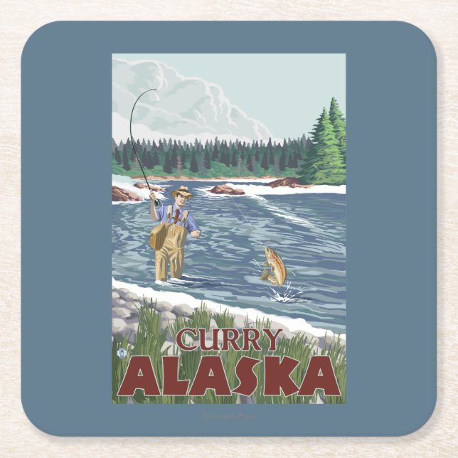 Dessous De Verre Carré Pêcheur de mouche - cari, Alaska (Devant)