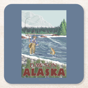 Dessous De Verre Carré Pêcheur de mouche - Dawson, Alaska