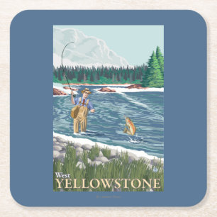 Dessous De Verre Carré Pêcheur de mouche - Yellowstone occidental,