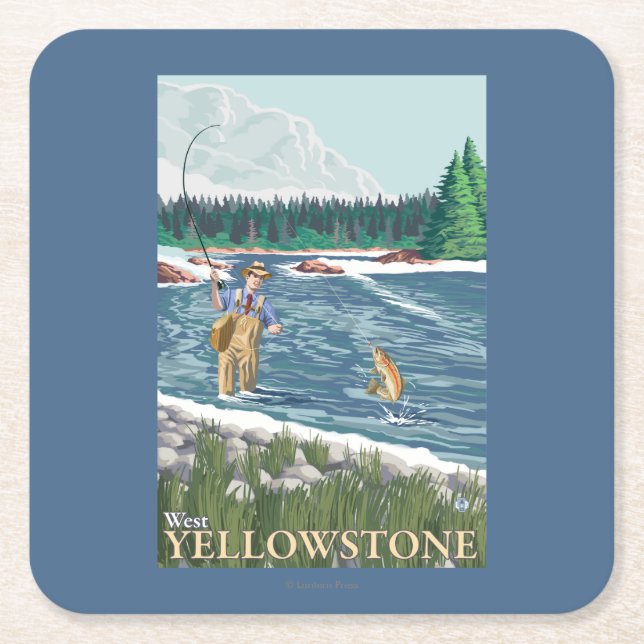 Dessous De Verre Carré Pêcheur de mouche - Yellowstone occidental, (Devant)