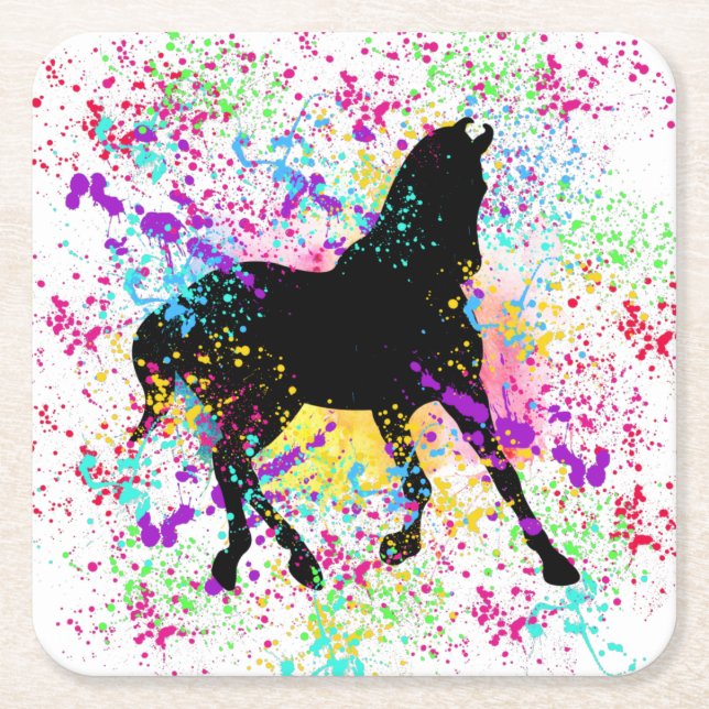 Dessous De Verre Carré Peinture à cheval noir (Devant)