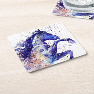 Dessous De Verre Carré Peinture à l'aquarelle de cheval artistique