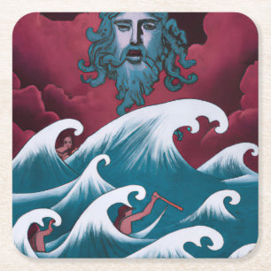 Dessous De Verre Carré Peinture à l'huile de Neptune Crimson