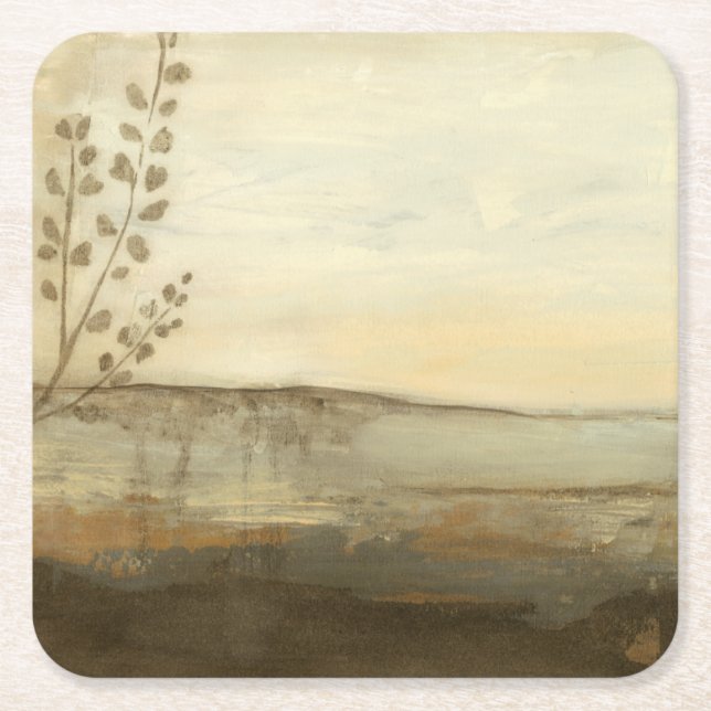 Dessous De Verre Carré Peinture à l'huile de paysage moderne Sunset (Devant)